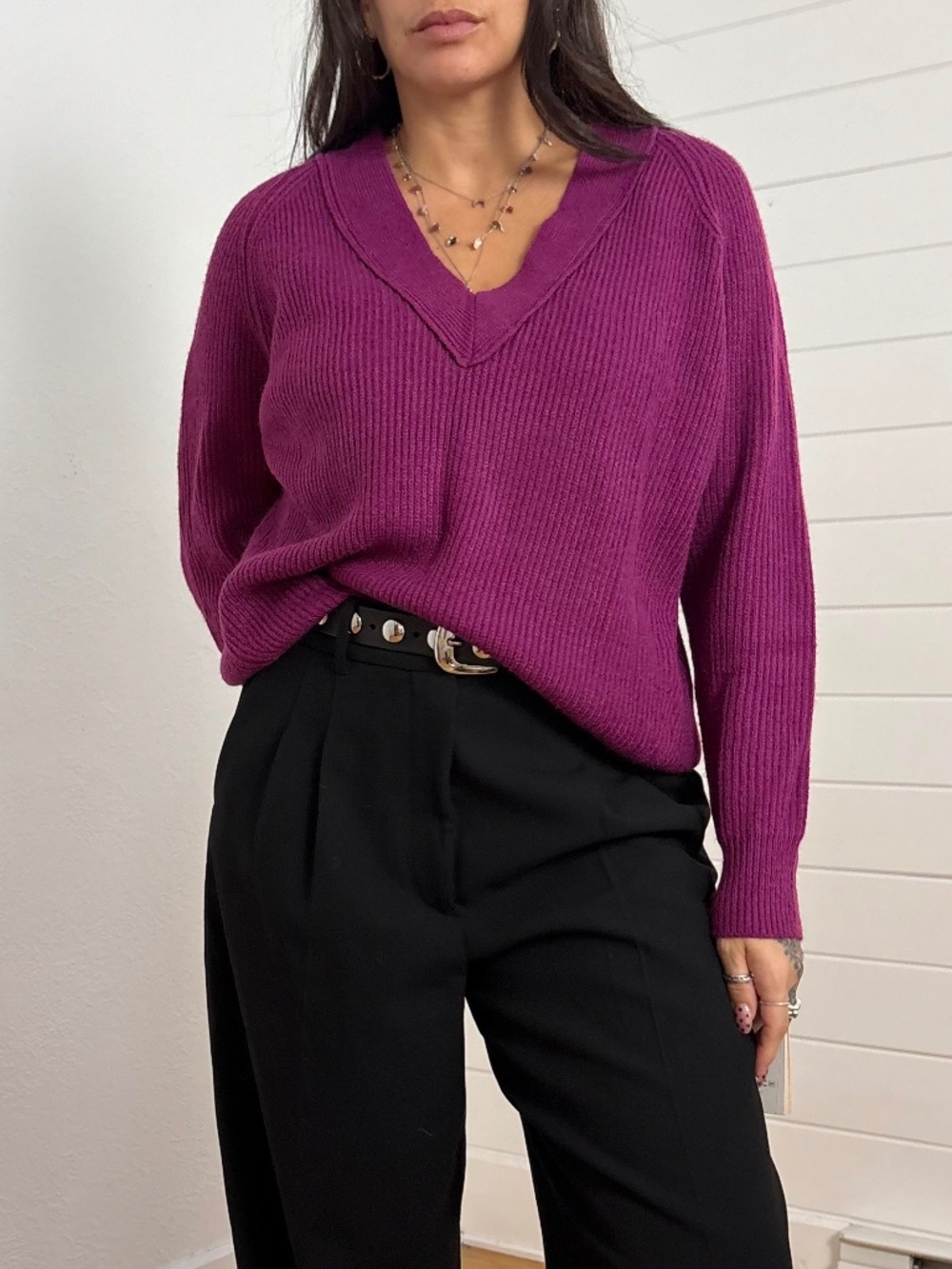 FRNCH Paris V neck knit sweater